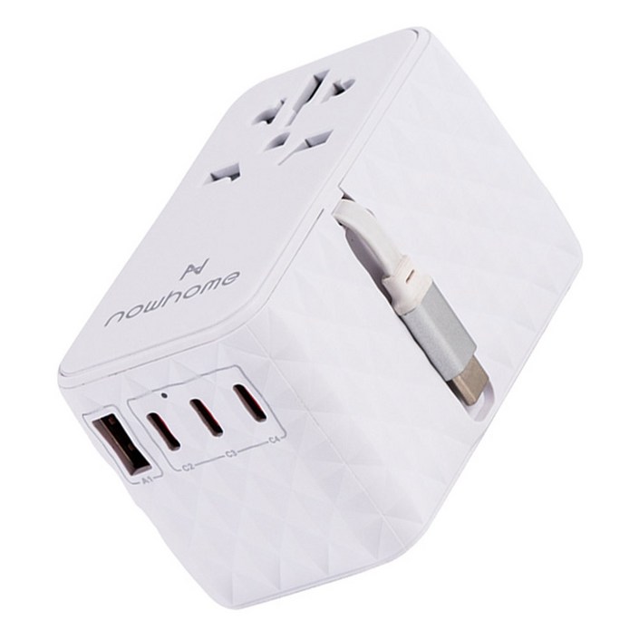나우홈 USB 5포트 PD PPS 85W 여행용 멀티탭 에브리웨어  파우치 세트, 스노우 화이트, 1세트