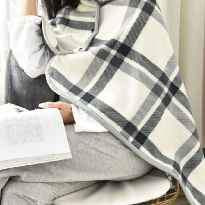 극세사 똑딱이 체크 망토 담요