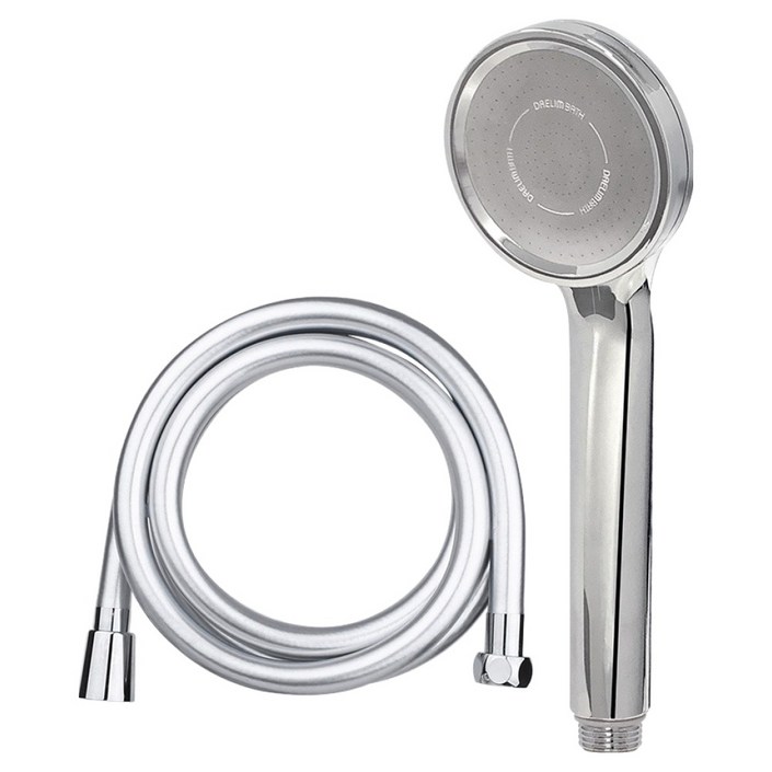 대림바스 1기능 수압상승 샤워헤드 + PVC 샤워호스 2m 세트, 1개, 크롬 + 실버
