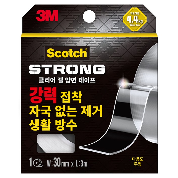 3M 스카치클리어겔 다용도 초강력 실리콘 양면테이프 30mm x 3m, 투명, 1개