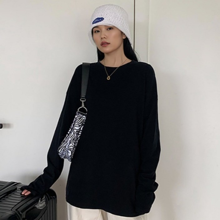 라라온 여성용 데일리 루즈핏 베이직 긴팔 기본 티셔츠 TSP2954