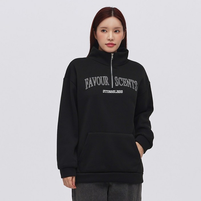 엘쏘 카라 반집업 오버핏 빅사이즈 기모 맨투맨 티셔츠