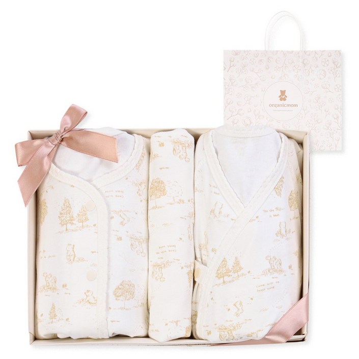 오가닉맘 신생아용 프레스트 시리즈 배내가운 MIFNBW06 + 긴소내의 MIFL9B04 + 기프트백 세트 + 쇼핑백