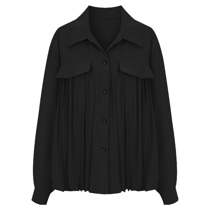 티뷰 카라 플랩 포켓 플리츠 블라우스 V6ACBL007