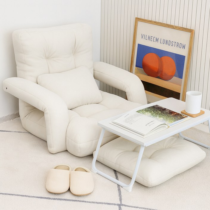 코멧  6단 각도조절 1인용 패브릭 쇼파, 등쿠션방석 세트