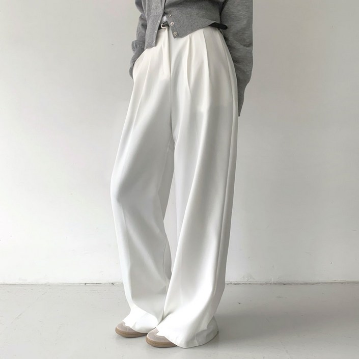 플랜데이 여성용 숏미디움롱 덴비 찰랑 와이드 핀턱 슬랙스