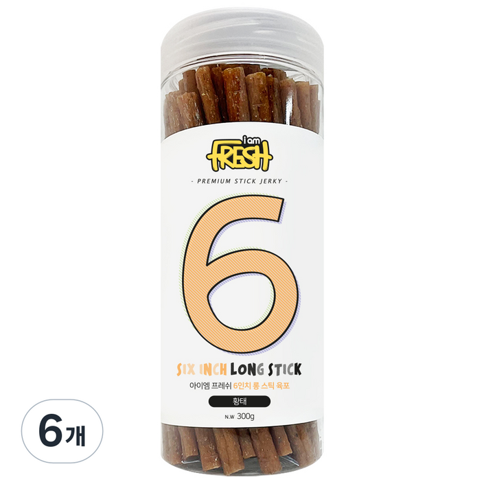 아이엠프레쉬 강아지 롱 스틱 육포, 황태, 300g, 6개