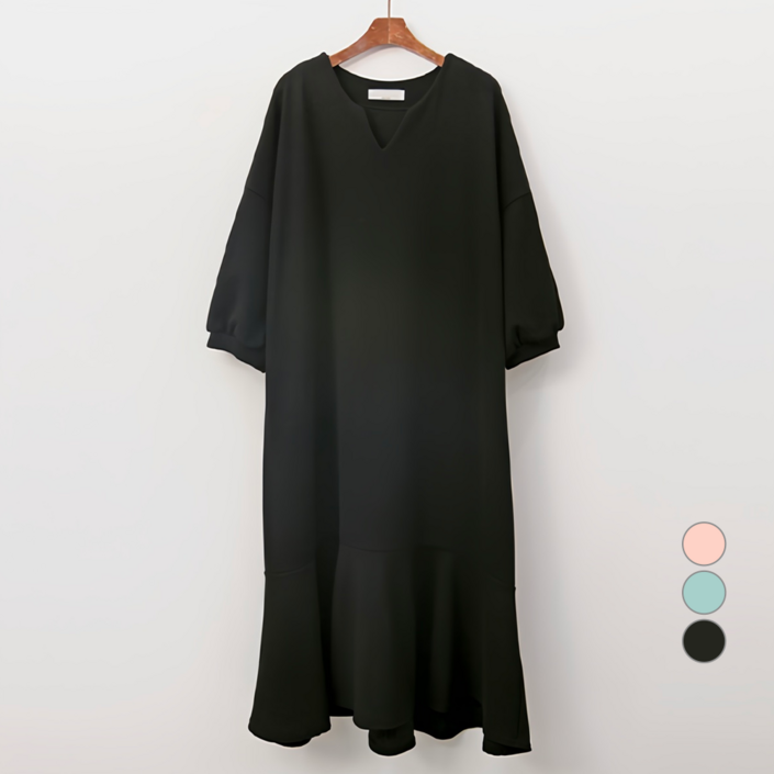 티탁 여성용 훌프릴 트임넥 7부 퍼프소매 원피스