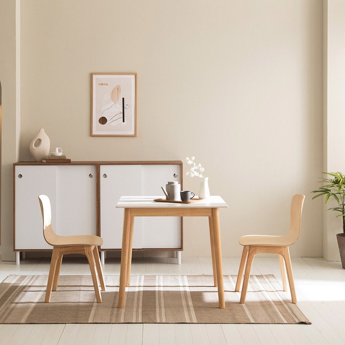 카도 통세라믹 800 사각 식탁 + 밀키의자 2p 2인용 방문설치, 식탁(퓨어화이트), 의자(밀크네추럴)