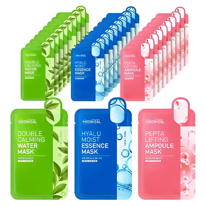 메디힐 더블 카밍 워터 마스크 + 히알루 모이스트 에센스 마스크 + 펩타 리프팅 앰플 마스크, 30개입, 1개