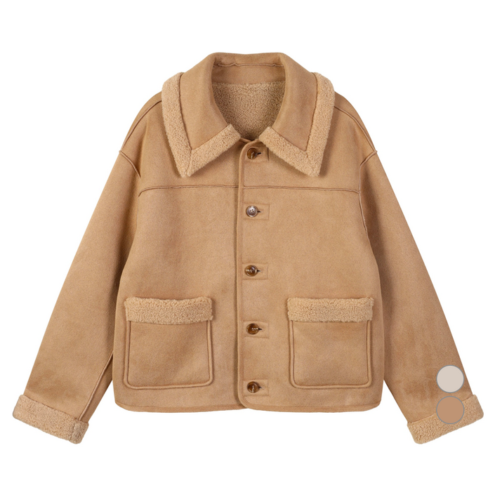 플라스틱아일랜드 여성용 카라 뽀글이 리버시블 무스탕 자켓 PR4MJ582