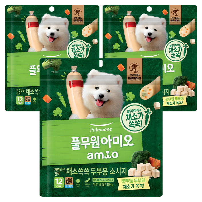 풀무원아미오 강아지 채소 쏙쏙 두부봉 소시지 간식 12p