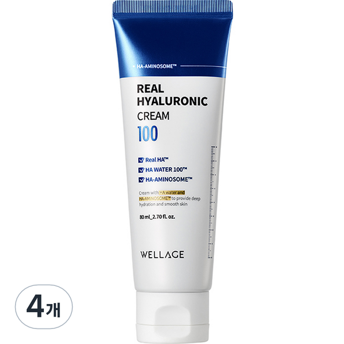 웰라쥬 리얼 히알루로닉 100 크림, 80ml, 4개 웰라쥬 리얼 히알루로닉 100 크림, 80ml, 4개