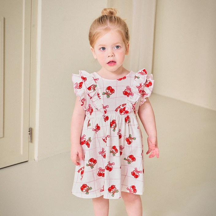 몰리멜리 여아용 통기성 체리 가든 원피스