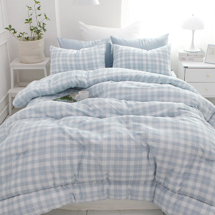 보몽드 국내 제조 부드러운 워싱 밀크체크 차렵이불