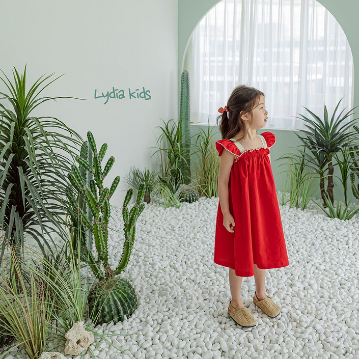 여아용 통기성 루디아키즈 날개 린넨 원피스