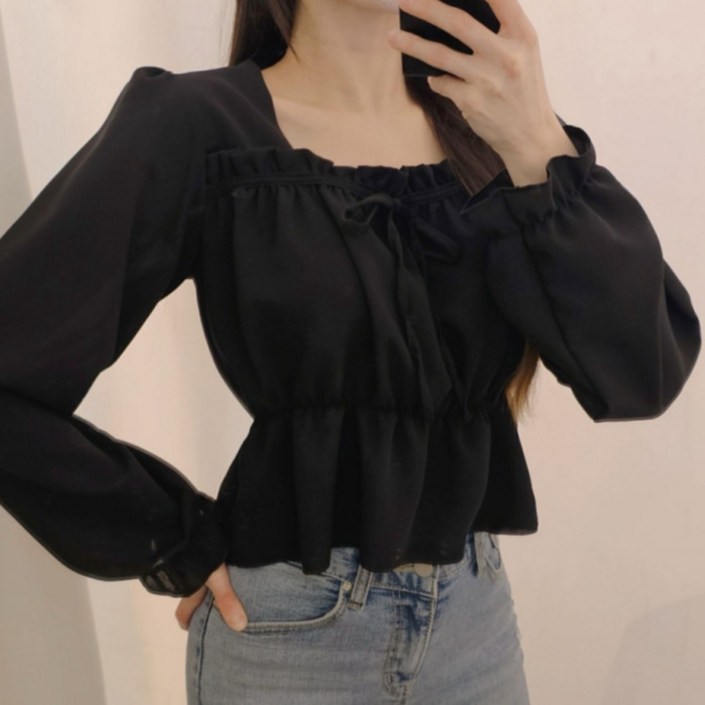 라라온 프릴 리본 스퀘어넥 블라우스 TSP3053