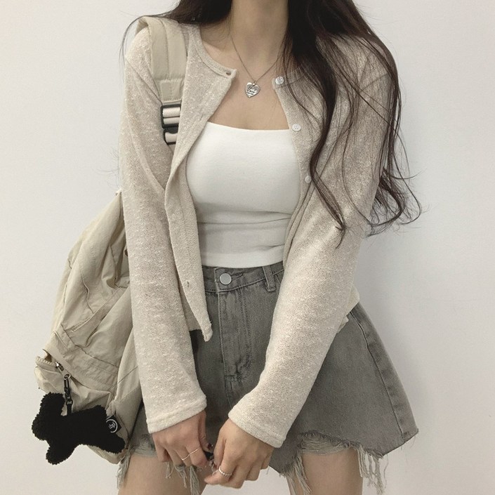 여성용 위드후이린 부클 세미 크롭 가디건