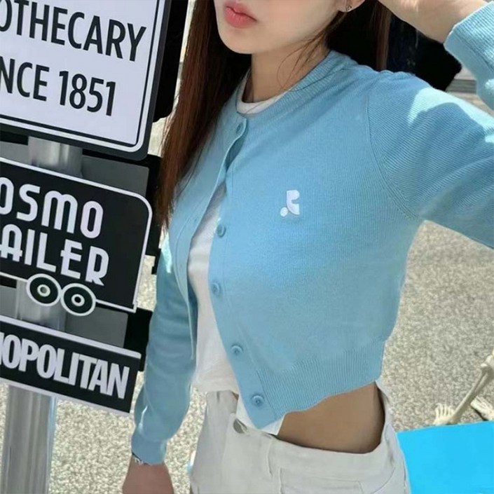 데이소이 여성용 소프트 자수 크롭 가디건