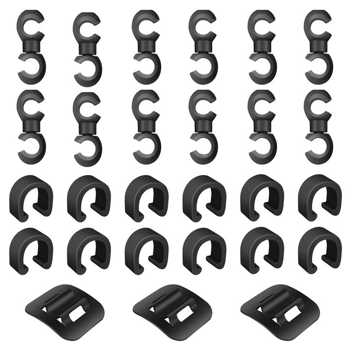 27개 자전거 케이블 클립 세트, 브레이크 기어 케이블 하우징 마운트 가이드 클립, 키트에는 C-클립, 스위블 S-후크 클립, 자체 접착 프레임 버클이 포함됩니다, 1개