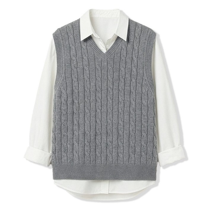 팀스핏 남성용 오버핏 꽈배기 니트 조끼 베스트 3Color