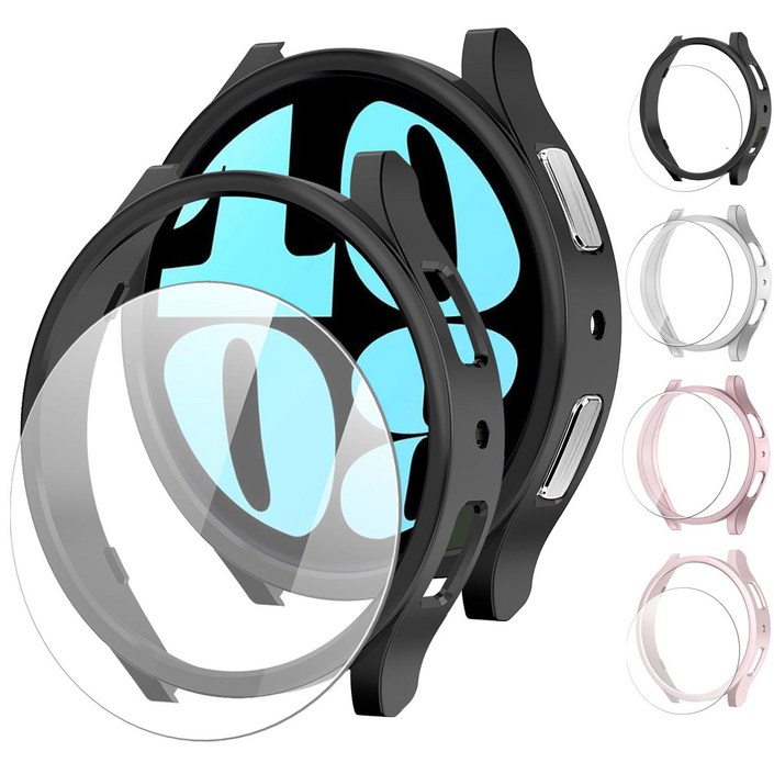 갤럭시워치 호환 보호 PC강화유리 풀커버 케이스 2세트 4세트, 블랙실버로즈 골드핑크