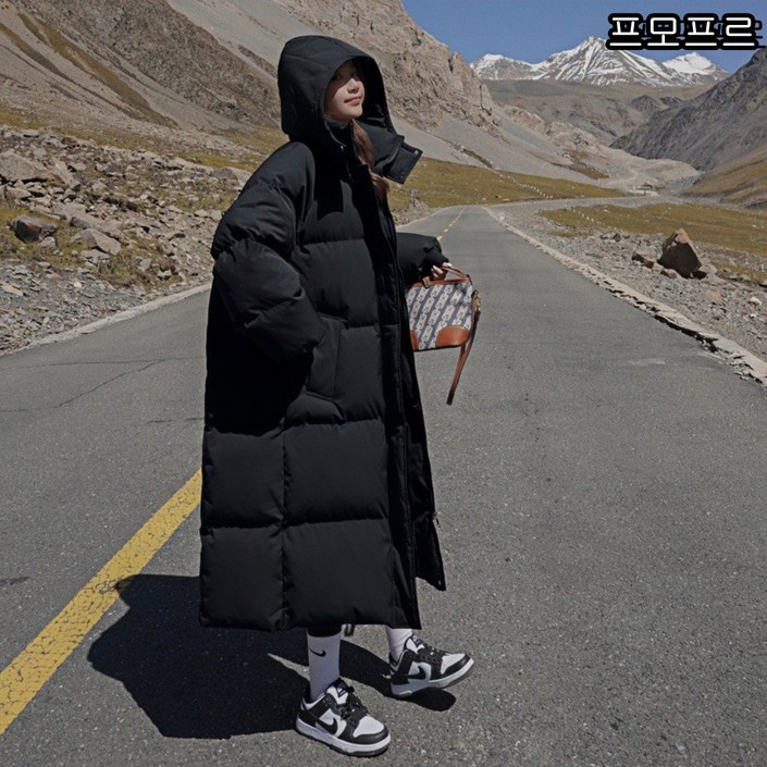 POMTOR 도톰다운점퍼 여성 오버핏 롱 패딩 오버핏 면 패딩 코트 겨울 신상 경량 패딩