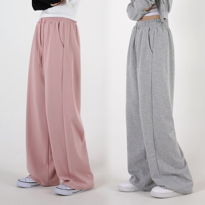 오버나인 여자 여성 무지 와이드 숏 롱 기장선택 트레이닝 팬츠 바지