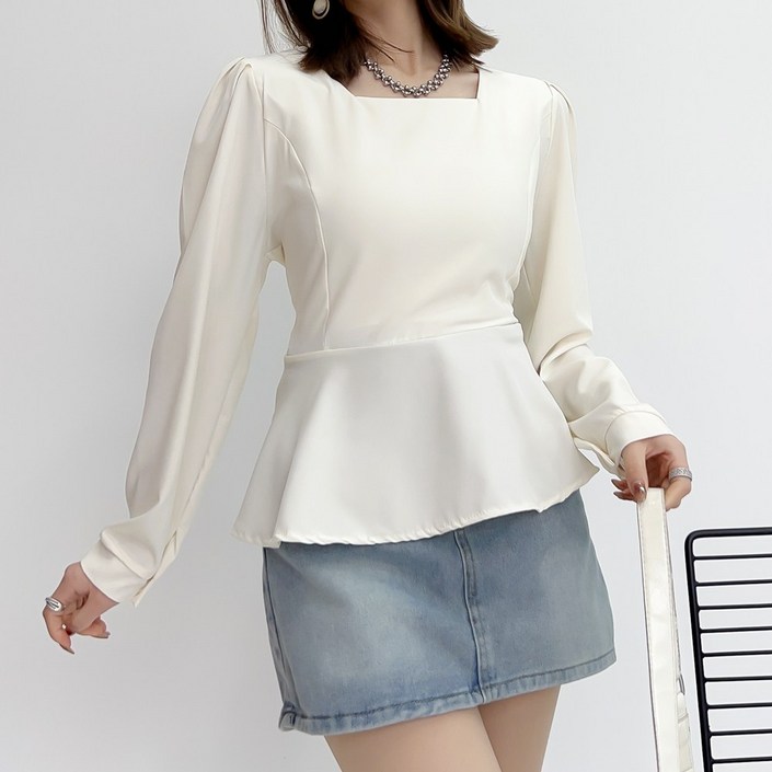 에리페 여성용 스퀘어넥 프릴 디테일 긴팔 블라우스