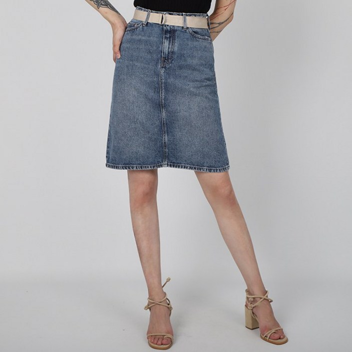 타미진스 여성 청치마 라인 스트레치 스트레이트 미디엄블루 T22B6NSC001WT1