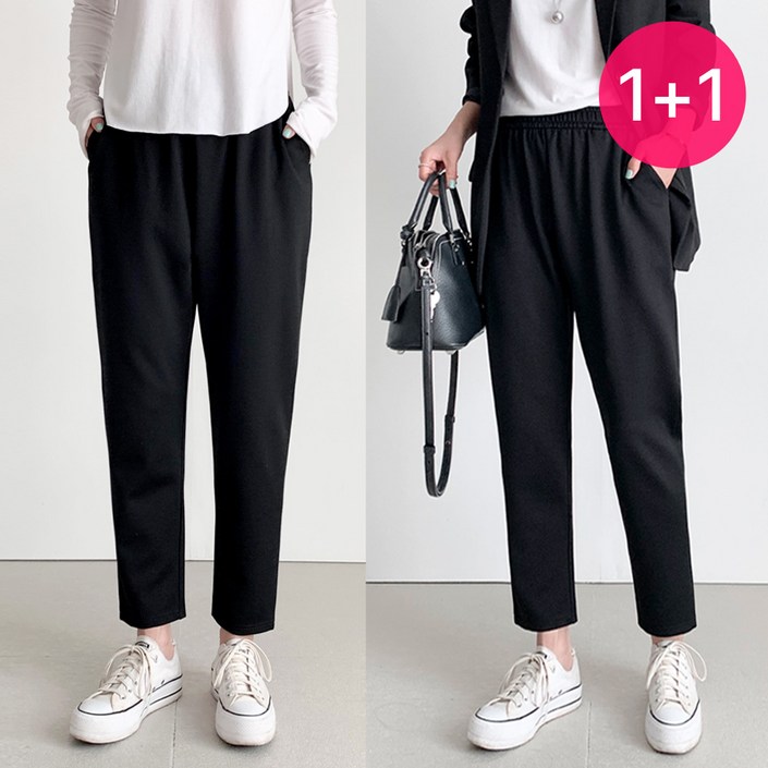 여성 빅사이즈 배기핏 밴딩 슬랙스 팬츠 55120 사방스판 간절기용 바지