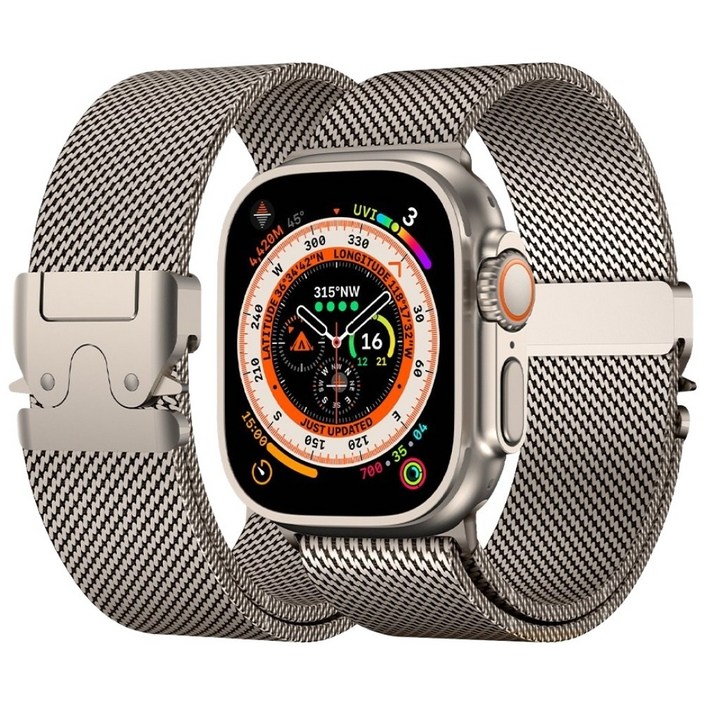 엔인원 애플워치 울트라 밀레니즈 스트랩 스테인리스 메탈 디버클 메시 디자인 시계줄, 티타늄, 1개