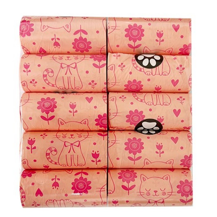 반려동물 친환경분해 배변봉투 케이스 세트 리필봉투 150 300 600매, 캣핑크 150 포장없음, 10개, 15개입