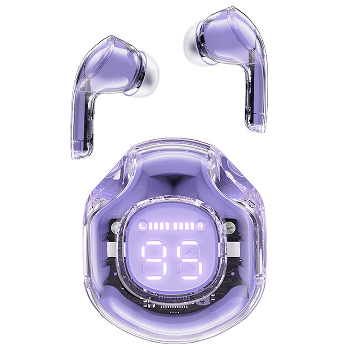ACEFAST T8 투명 블루투스 이어폰 듀얼 노이즈 캔슬링 디지털 디스플레이 블루투스 5.3, alfalfa purple