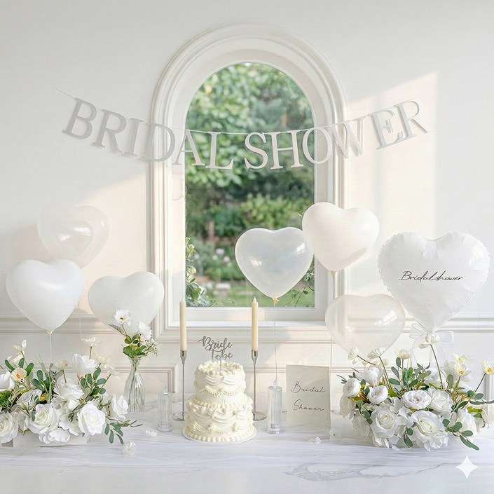 파티몬 브라이덜샤워 하트 풍선 소품 가랜드 홈 파티 용품 슬림 심플 화이트