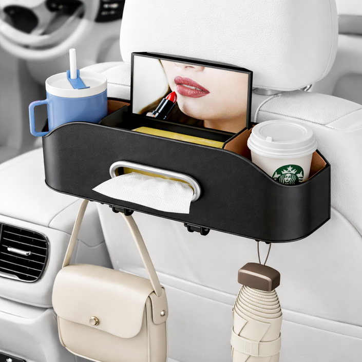 차량용 컵홀더 차량 뒷자석 다기능 수납함, 블랙
