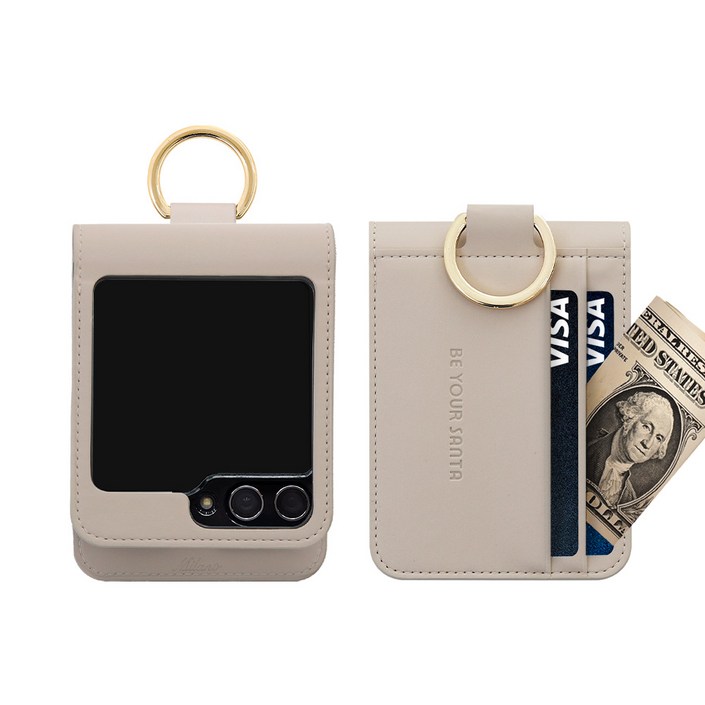 비유어산타 갤럭시 Z플립5 케이스 링 지갑 이태리원단 힌지보호 카드 수납 밀라노, 센스