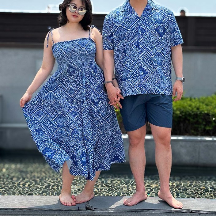 코다남 빅사이즈 동남아 원피스 하와이안 셔츠 세트 커플룩 오버핏 시밀러룩 바캉스 신혼여행