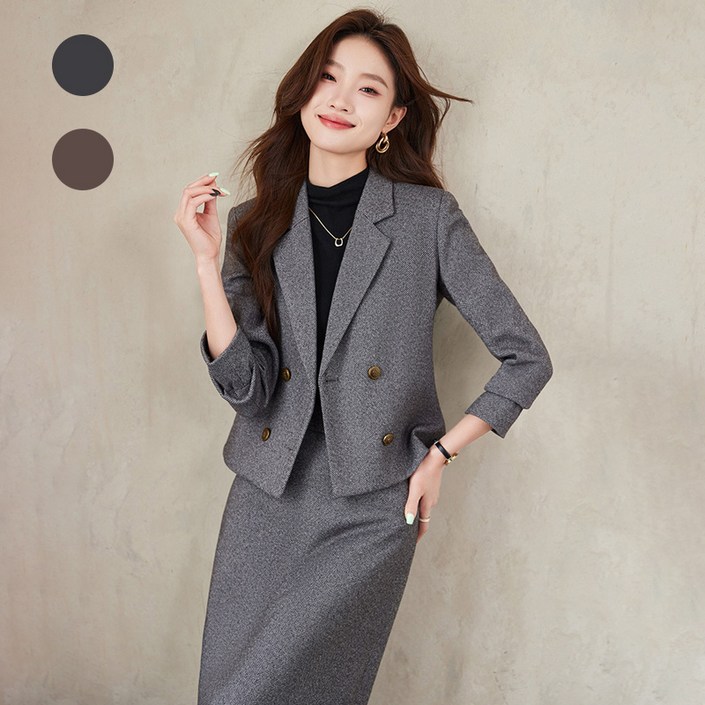 Titikong 여성 투피스 상하세트 모직 코트치마 정장 직장인 오피스룩 수트