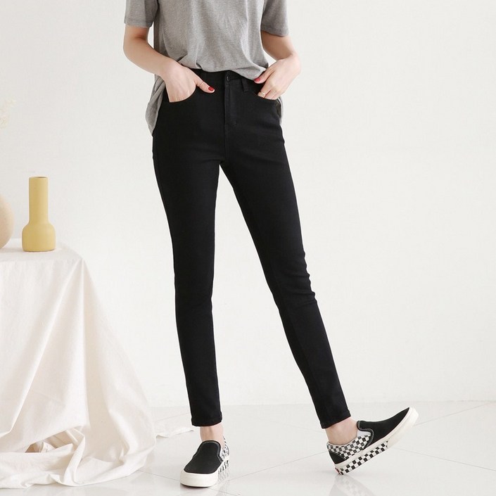 럽해 여성용 국내생산 속밴딩 스판 스키니진