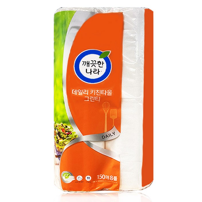 깨끗한나라 데일리 키친타올 그린티 150매, 8개, 150개입