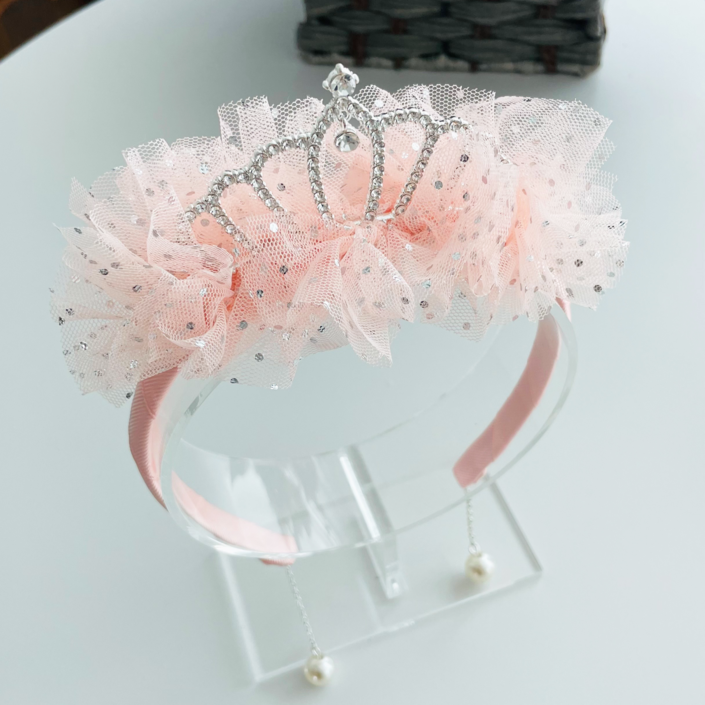 리엘아트  캉캉 프릴 티아라 레이스 공주님 머리띠 유아 여아용 왕관밴드 귀걸이헤어밴드