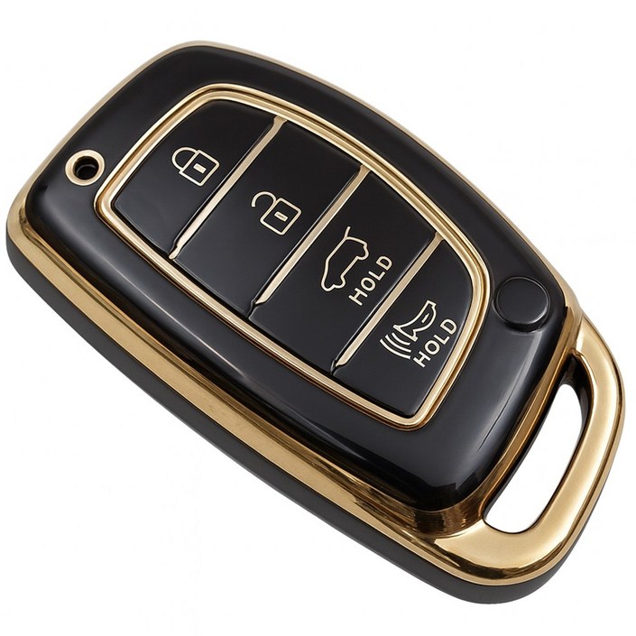 바이어블 현대 일렉트릭 포터 소나타 아반떼 올뉴투싼 호환 자동차 tpu 스마트키 케이스 키홀더 키커버 4버튼, 4버튼 C타입 블랙골드 VATA35