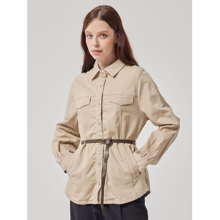 정품발송 95사이즈 올리비아하슬러 베이지 카라넥 포켓 허리벨트 셔츠형 점퍼 OHBSJP204 349999