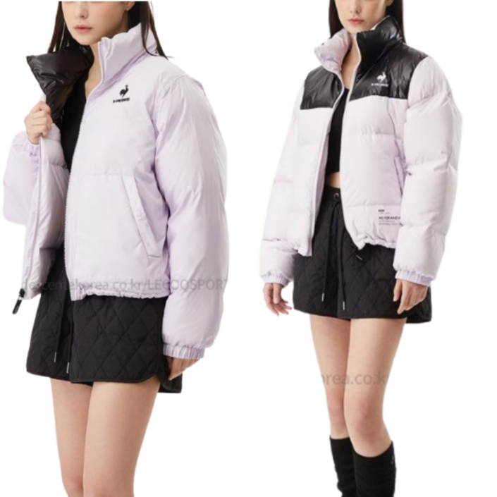 (매장정품) 르꼬끄 남성 여성 공용 경량 구스 다운 점퍼 양면 패딩 QO423GDJN3, 라이트퍼플