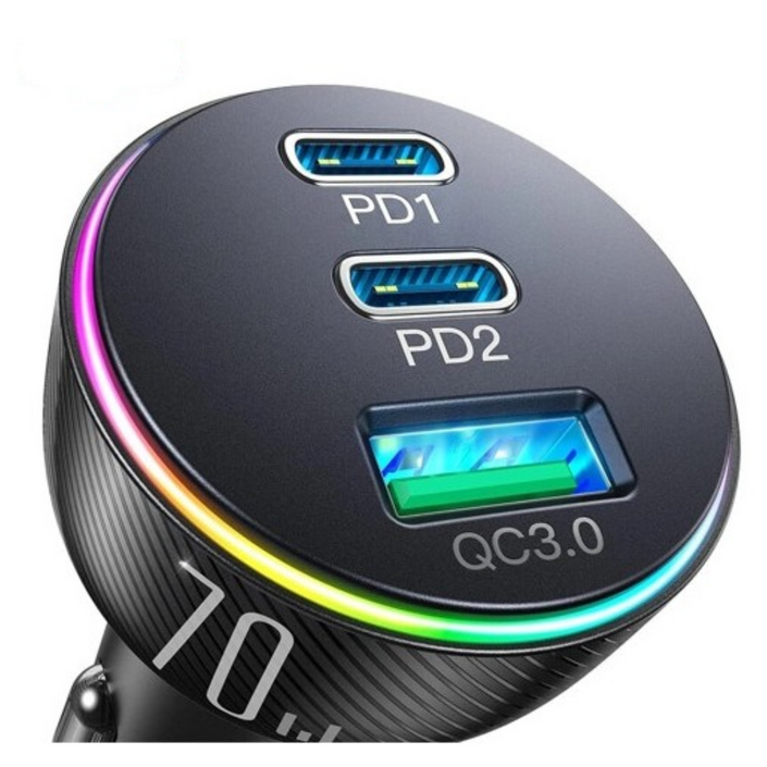 티파스 조이룸 초고속 차량용 3포트 시거잭 충전기 C타입 70W PD3.0QC3.0