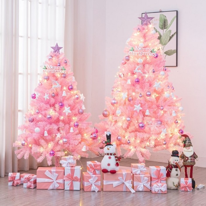핑크 크리스마스 트리 풀세트 LED 전구 장식 포함 고급형 홈데코 트리 꾸미기 세트