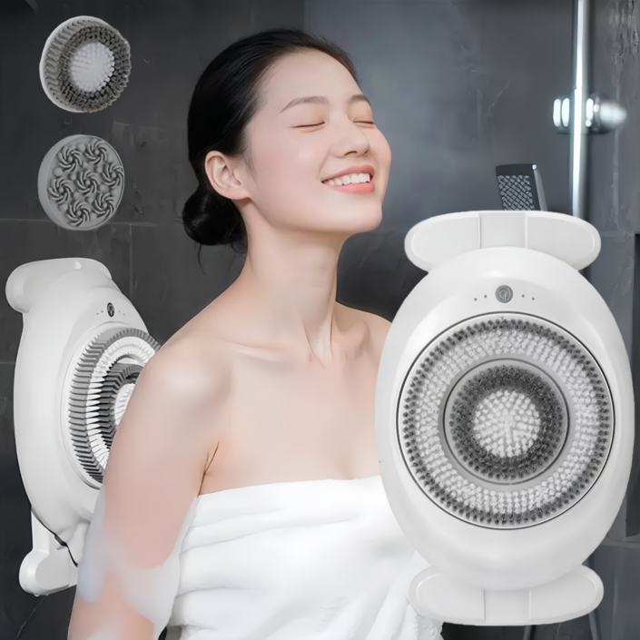 Mochae 때밀이 벽걸이 자동 전동 때밀이 충전식 4단 조절 마사지 클렌징 IPX7급 전신 방수 탈부착 브러쉬 등때밀이, 흰색, BQD818