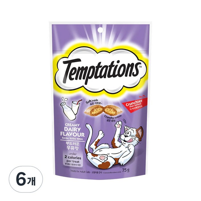 템테이션 고양이 간식, 우유, 75g, 6개
