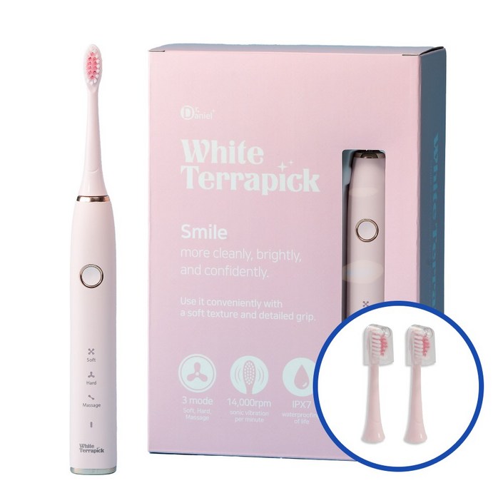 치과약국판매 프로벨 음파전동칫솔 저자극 방수 1년무상AS 칫솔모2개포함, 화이트테라픽 음파칫솔, 핑크, 1개